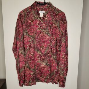 David Brooks Magenta and Olive Paisley Top Sz. 12 EUC